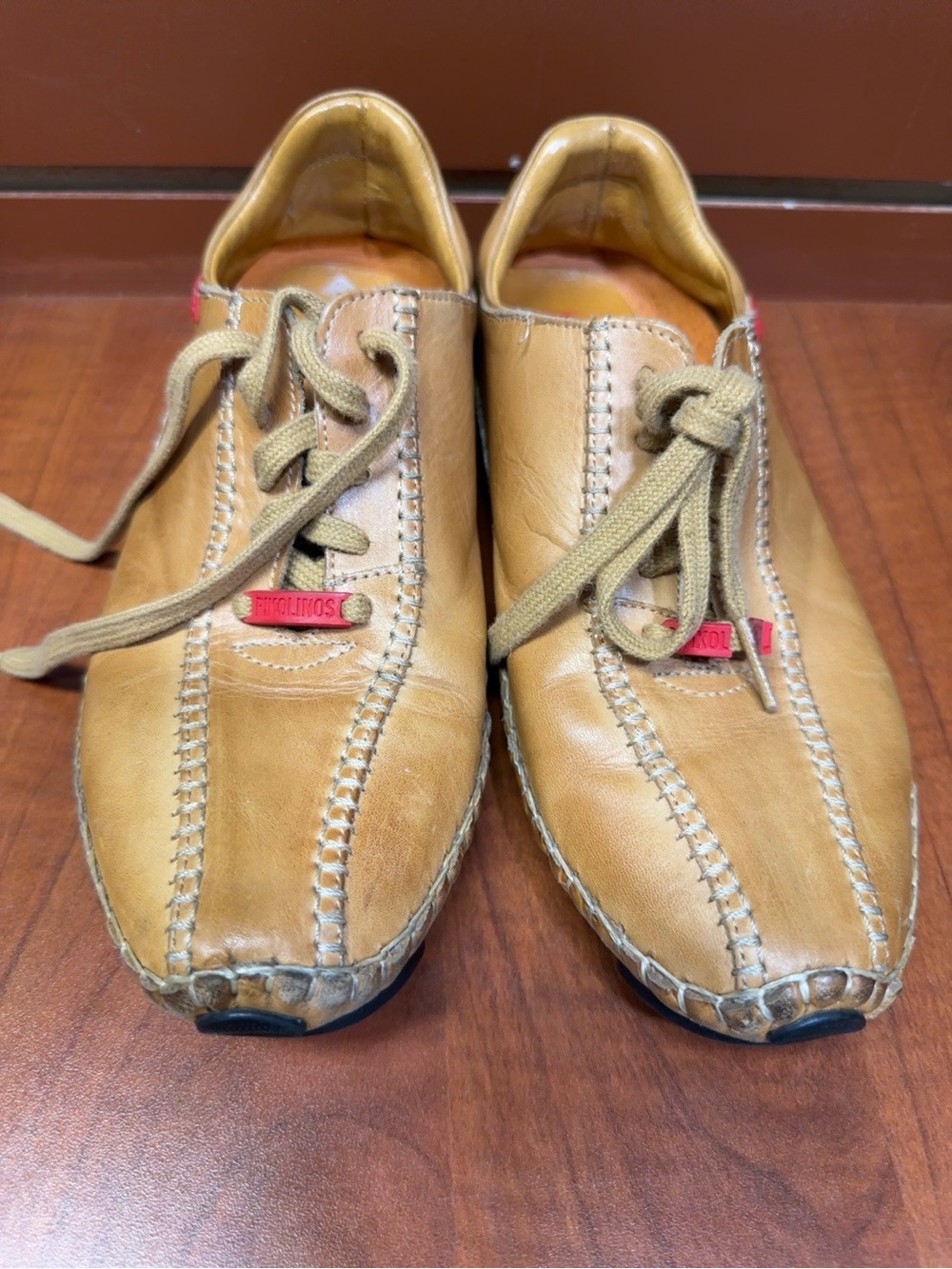 Pikolinos Leather Driving Moccasins Camel Brown Lace Up Shoes Size EU 37 - Picture 3 of 9